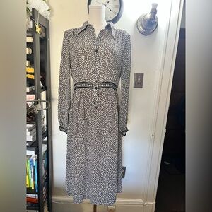 Max Studio Black and White Printed Long Sleeve Midi Dress Size M